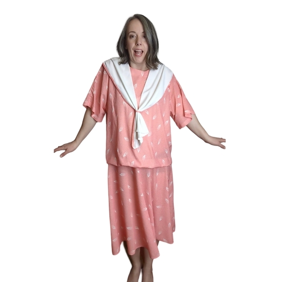 Tradition by Sears Pink/White Plus Size  Drop Waist Short Sleeve Midi Dress - Picture 1 of 17